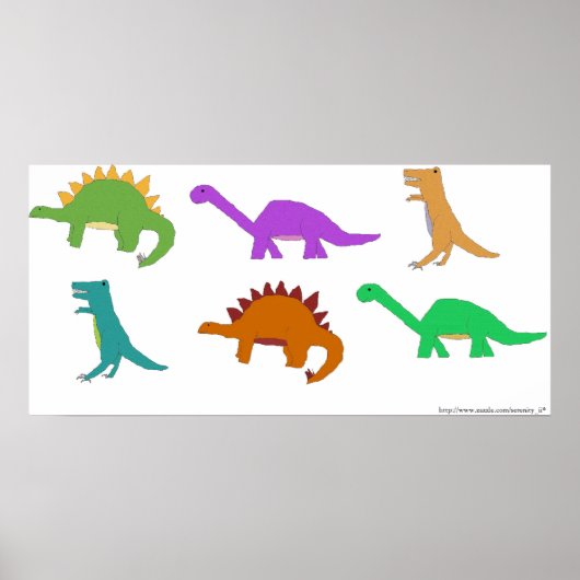 Poster van multiverkleurde dinosaurussen (Voorkant)