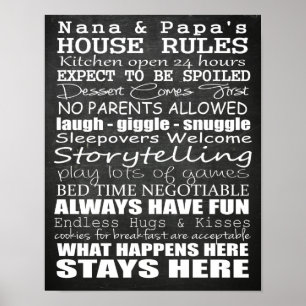 Poster van Nana & Papa's House Rules Chalkboard
