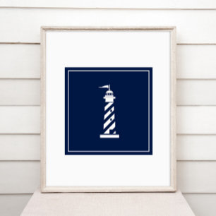 Poster van Navy Blue en White Lighthouse