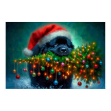 Poster van Newfie die een kerstboom draagt