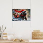 Poster van Newfie die Santa's slee trekt (Keuken)