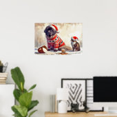 Poster van Newfie met kat en gemorste eierpunch (Thuiskantoor)