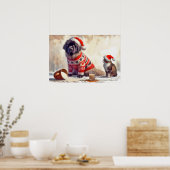 Poster van Newfie met kat en gemorste eierpunch (Keuken)