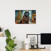 Poster van Newfie versierd voor Kerstmis (Thuiskantoor)