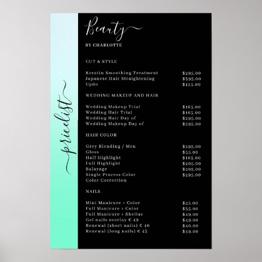 Poster van Ombre & Black Pricelist Salon (Voorkant)