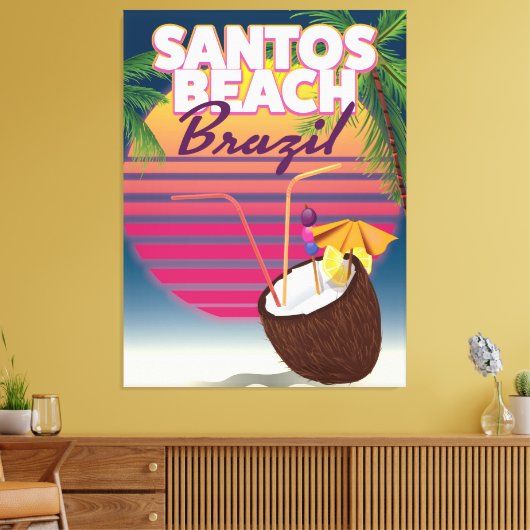 Poster van oudsher op het strand van Santos brazil Canvas Afdruk (Insitu (Woonkamer))