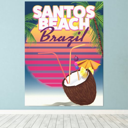 Poster van oudsher op het strand van Santos brazil Canvas Afdruk (Insitu (Houten vloer))