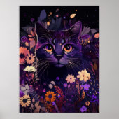 Poster van Paarse Floral Cat Birthday (Voorkant)
