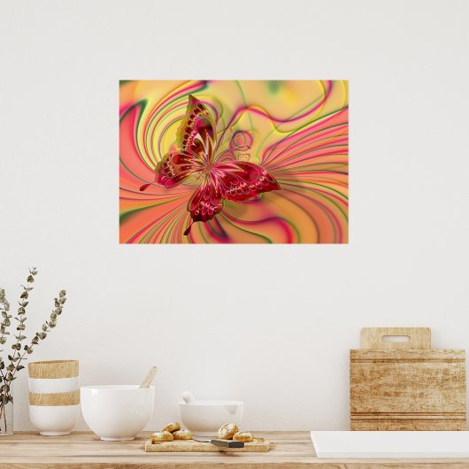 poster van perzikrode vlinder (Keuken)
