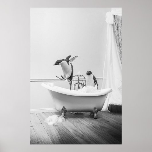 Poster van pinguïn in badkuip (Voorkant)