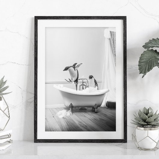 Poster van pinguïn in badkuip