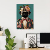 Poster van Pug in Pak, Pug Portret, Pug Olie (Thuiskantoor)