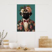 Poster van Pug in Pak, Pug Portret, Pug Olie (Keuken)