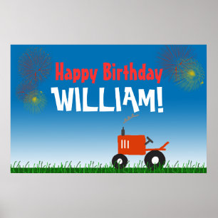 Poster van Red Tractor Birthday Party