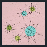Poster van roze ionische stookolie<br><div class="desc">Deze roze Iconische atoomStarburst het Glossy Poster patroon kenmerkt iconische atomaire sterrenbursts. Dat klopt! De oude school, First Lady Pink, met gouden gekleurde achtergrond, is de perfecte achtergrond voor de levendige turquoise, het verzachten van selderij en kitschy peren groene cirkels. De vlekken van kleur worden sporadisch geplaatst in diverse grootte...</div>