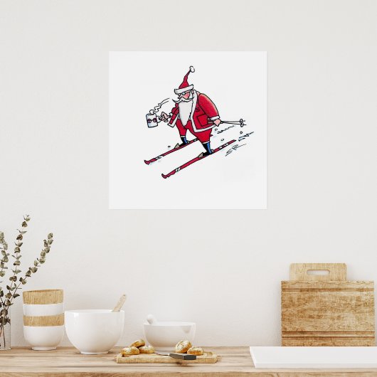 Poster van Santa Skiing matte (Keuken)