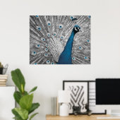 Poster van Silver en Turquoise Peacock (Thuiskantoor)