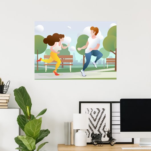 Poster van stel dat door een park loopt