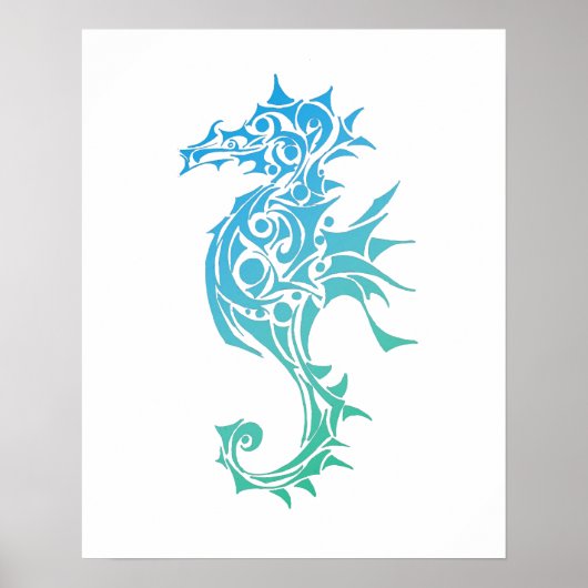 Poster van Tattoo van Turquoise Seahorse Tribal (Voorkant)