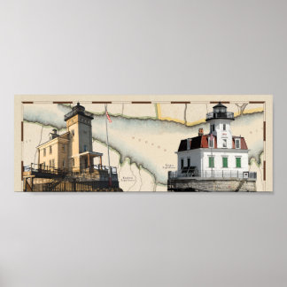 Poster van twee vuurtorens, Rondout & Esopus