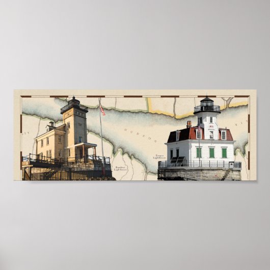 Poster van twee vuurtorens, Rondout & Esopus (Voorkant)