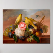 Poster van vogels en bloemen