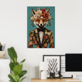 Poster van Vos in Pak, Portret van Vos, Olie van V (Thuiskantoor)