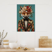 Poster van Vos in Pak, Portret van Vos, Olie van V (Keuken)