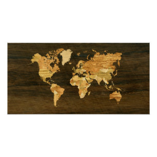 Poster van Wereldkaart van hout