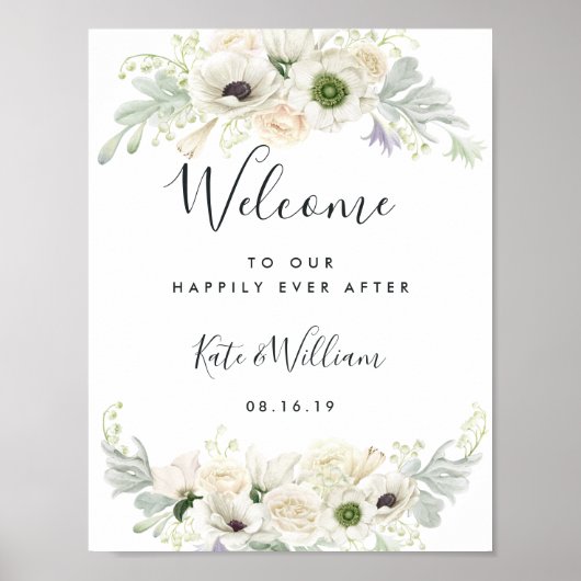 Poster van witte Vintage Floral Wellcome (Voorkant)