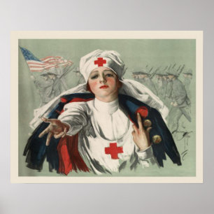 Poster van WWII met American Red Cross Print
