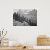 Poster van zwarte en witte bomen en bergen (Keuken)