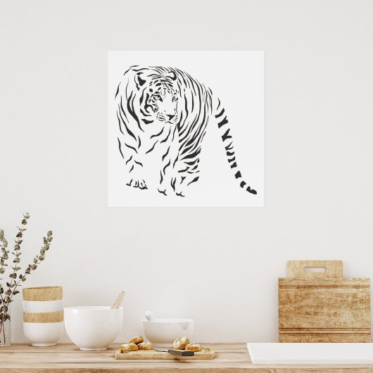 Poster van zwarte en witte tijger (Keuken)