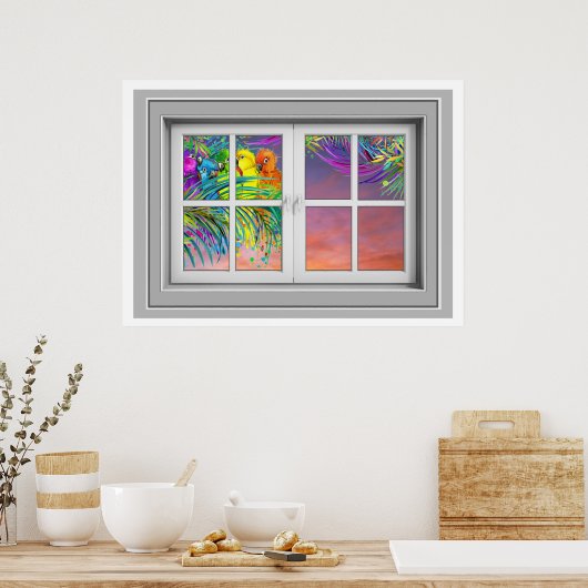 Poster Venster Uitzicht (Keuken)