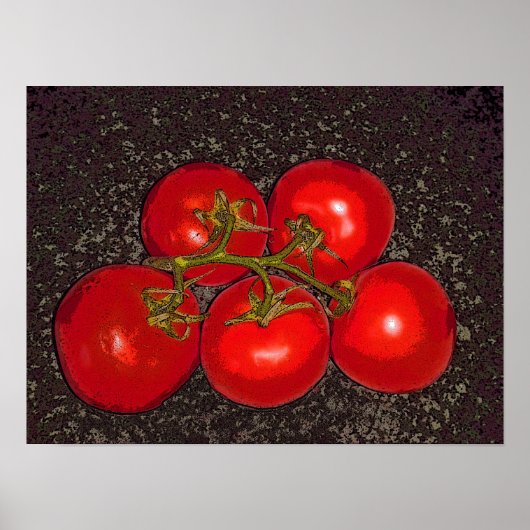 Poster - Vijf tomaten op wijn (Voorkant)