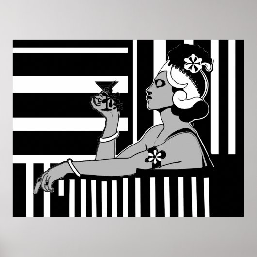 Poster Vintage Art Deco Streep Zwart Wit Groot (Voorkant)