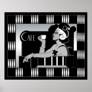 Poster Vintage Cafe Art Deco Streep Zwart