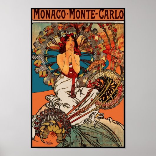 Poster Vintage Kunst Alfons Mucha Monaco Monte Car (Voorkant)