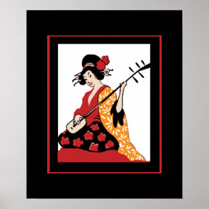 Poster Vintage Kunst Geisha & Shamisen