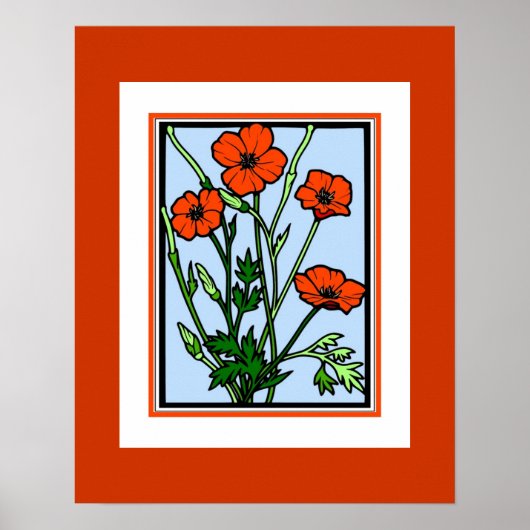 Poster Vintage Kunst Oranje Rode Klaprozen (Voorkant)