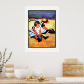 Poster Vintage Kunst Twee Kinderen Op Het Strand (Keuken)