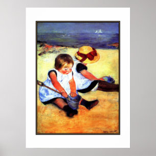 Poster Vintage Kunst Twee Kinderen Op Het Strand