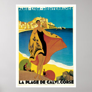 Póster vintage La Plage Calvi: Roger Broders Poster