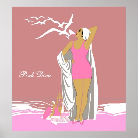 Poster Vintage Retro Roze Meisje Diva 2 (Voorkant)