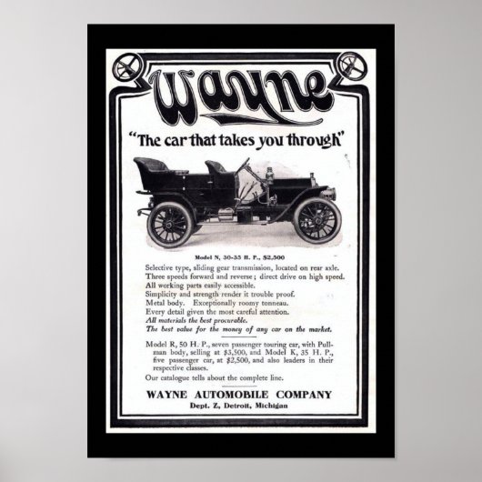 Poster vintage Wayne Automobiles Company (Voorkant)