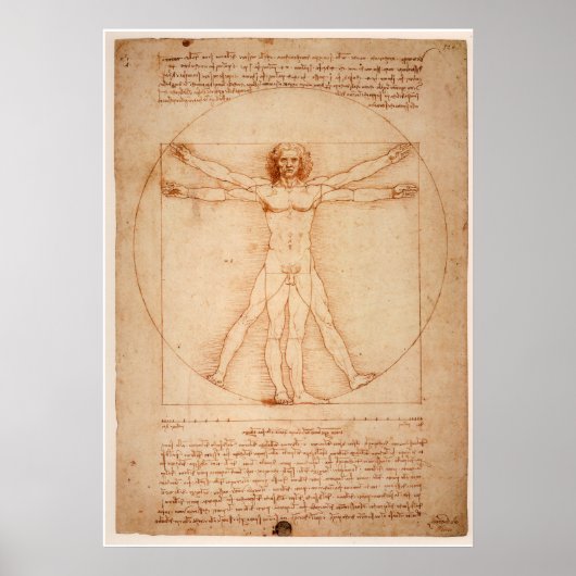 Poster Vitruvianische Man door Leonardo da Vinci (Voorkant)