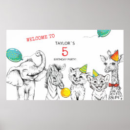 Poster voor 5e verjaardagsfeestje.