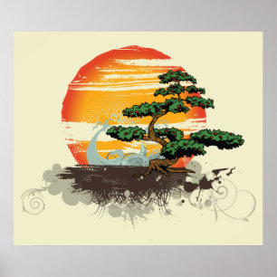 Poster voor Aziatische bonsai en zonneschijn