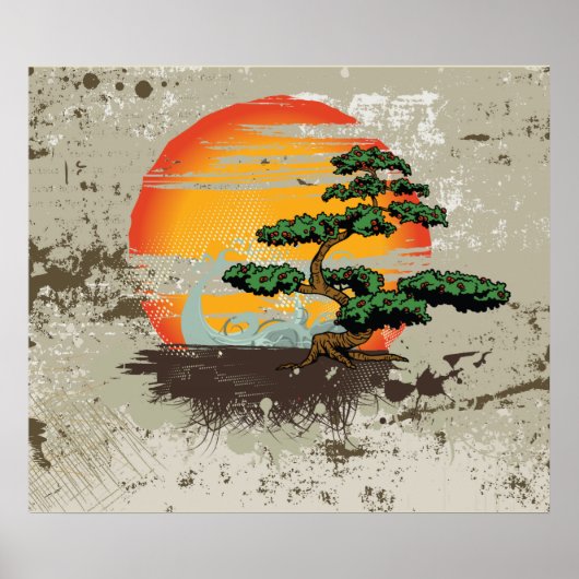 Poster voor Aziatische bonsai en zonneschijn (Voorkant)
