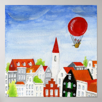 Poster voor ballonmuis en dakpannen